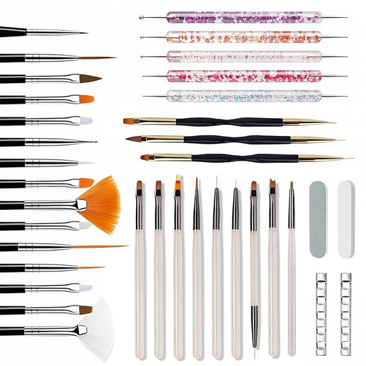 36Pcs Nail Art Brush Set, Acrylic Nail Brushes, Dotting Tools, Liner & Dust Brush, Drawing Pens For Gel Polish, sponge Polishing Rubs, Professional Nail Art Tools For Beginners & Salon Home Use-BrightBean Baby