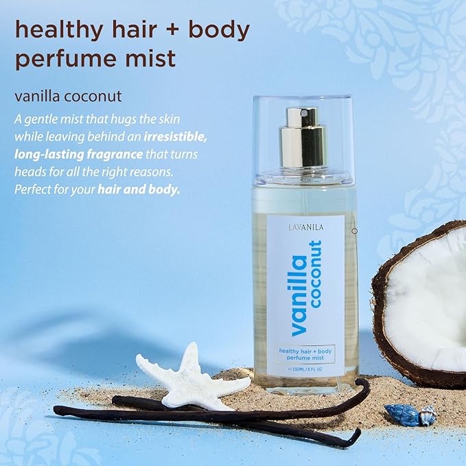 LAVANILA Vanilla Coconut Healthy Hair + Body Perfume Mist, 5 Fl Oz - Sweet & Tropical Fragrance Spray Formulated with Jojoba Oil, Madagascar Vanilla, Coconut, Tahitian Tiare Flower-BrightBean Baby
