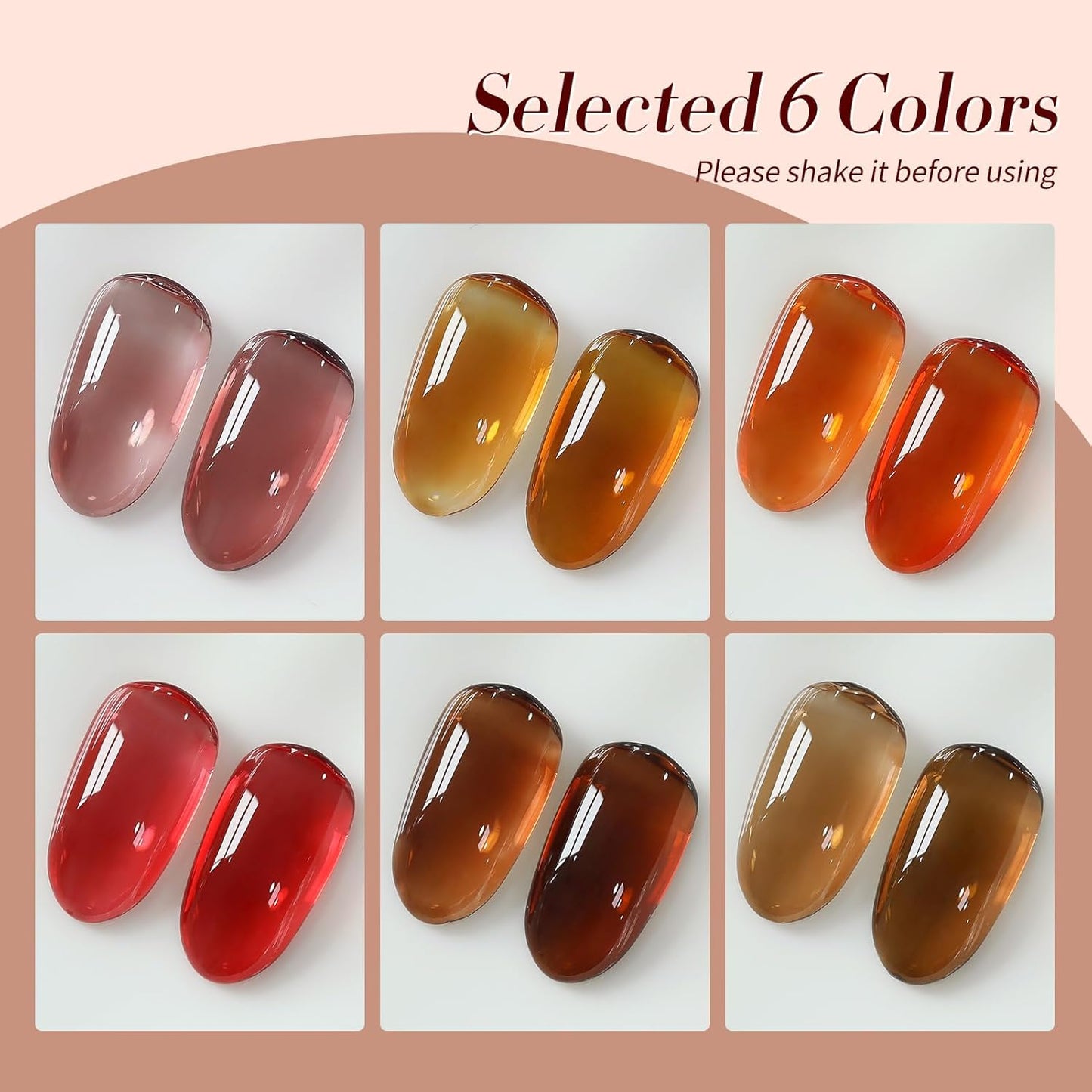Born Pretty Fall Winter Jelly Gel Nail Polish Amber Crystal Transparent Brown Orange Red Gel Polish Nail Art Manicure DIY at Home and Salon 6PCS 7ML-BrightBean Baby