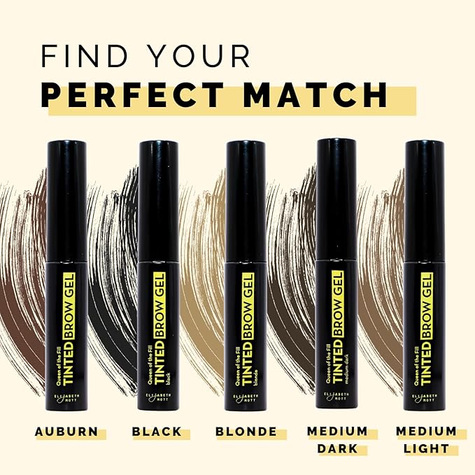 Elizabeth Mott Eyebrow Gel - Queen of the Fill Tinted Brow Filler, Volumizer & Setter - Defines, Shapes & Covers Grays - Water-Resistant, Long-Lasting, Smudge-Proof - Cruelty-Free, Black Shade, 4g-BrightBean Baby