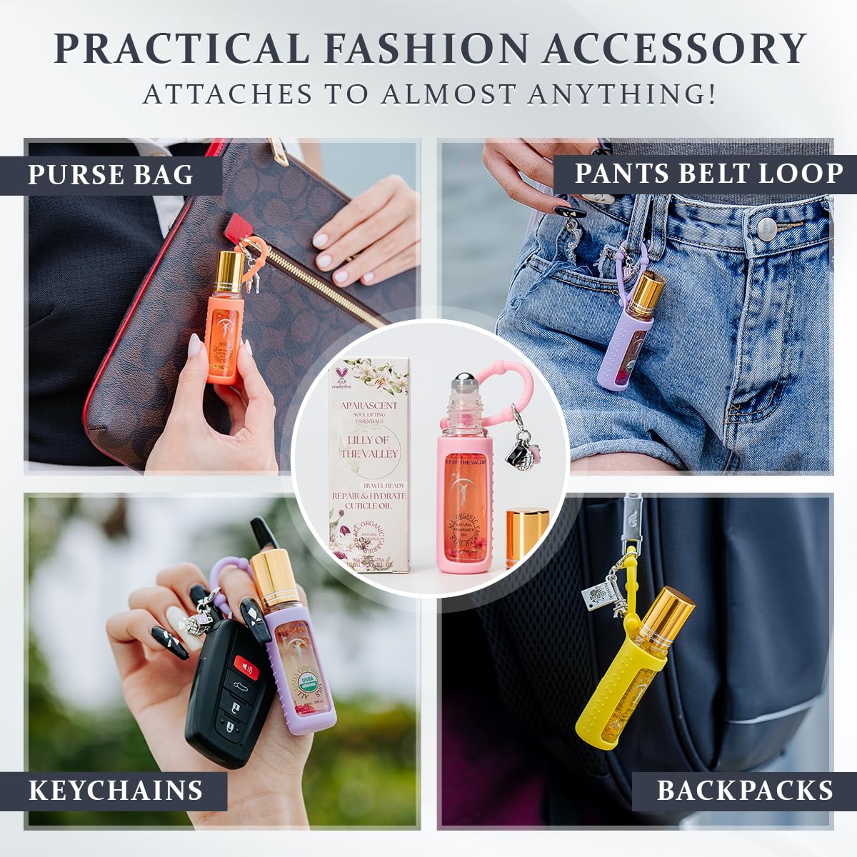 Lilly of The Valley Organic Nail Cuticle Oil Pen with Jojoba, Coconut MCT, and Rosehip for Nail Hydration, Growth & Strength, Travel Size Keychain(0.34 Fl Oz)-BrightBean Baby