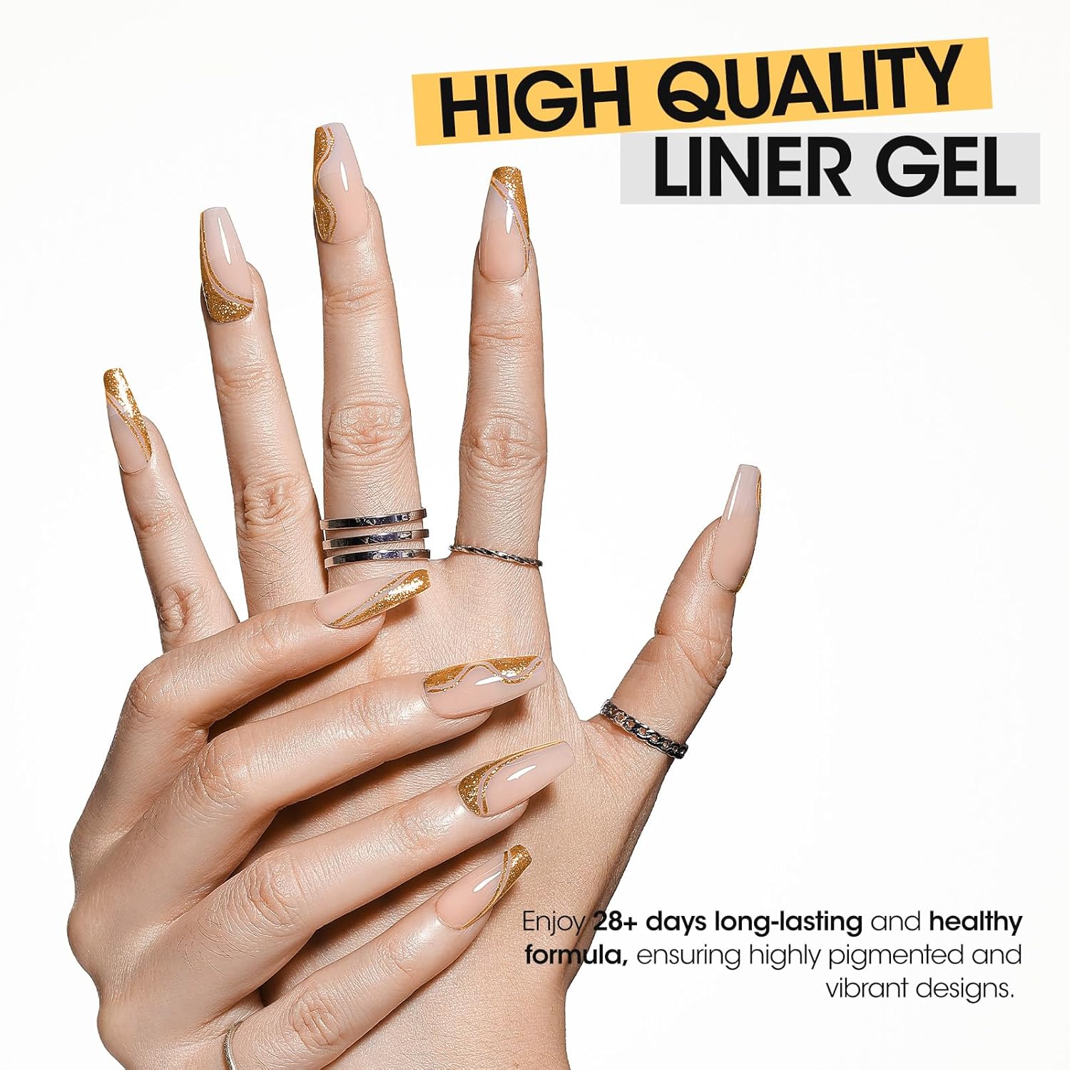 GELLEN Gold Silver Liner Gel Nail Polish, 2Pcs 10ml Soak off Uv Lamp Glitter Nail Art Polish Set with Built Thin Brush, Gel Art Paint for Sparkly Shiny Swirl Nails, Christmas Diy Gift for Women Girls-BrightBean Baby