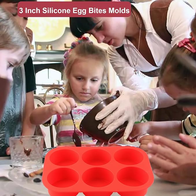 Nalchois Silicone Egg Bites Molds, Non-stick 6-Cavity Muffin Cupcake Top Pans Deep 3 Inch Baking Mold, Silicone Hamburger Bun Rolls Molds for Egg Breakfast Sandwiches Omelets Dinner Rolls Baking