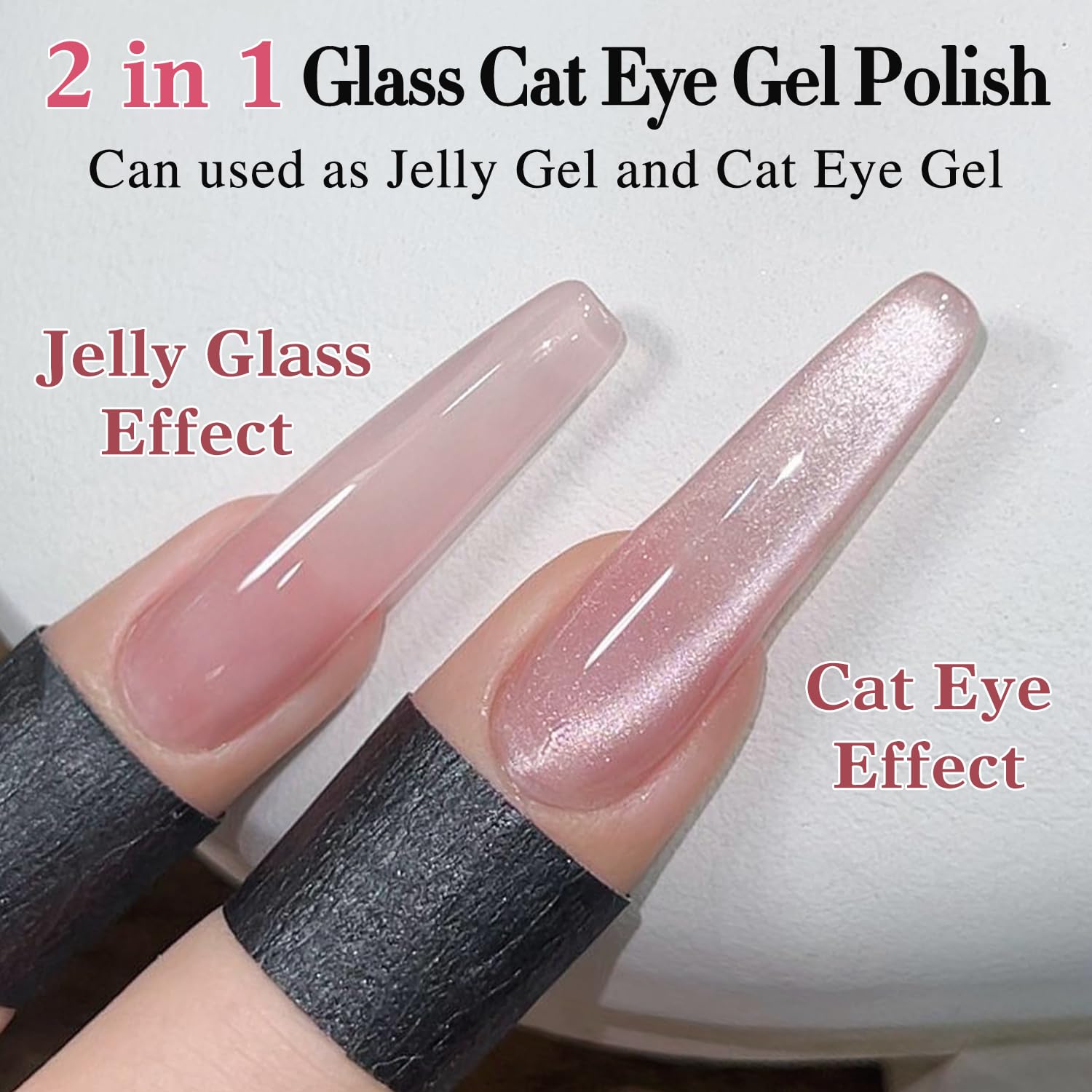 Double Rhythm Jelly Glass Cat Eye Gel Polish with Magnet 15ML Holographic Glitter Shimmer Translucent Sheer Color Magnetic Nail Polish Salon DIY at Home (Jelly Pink Nude-MC1104)-BrightBean Baby