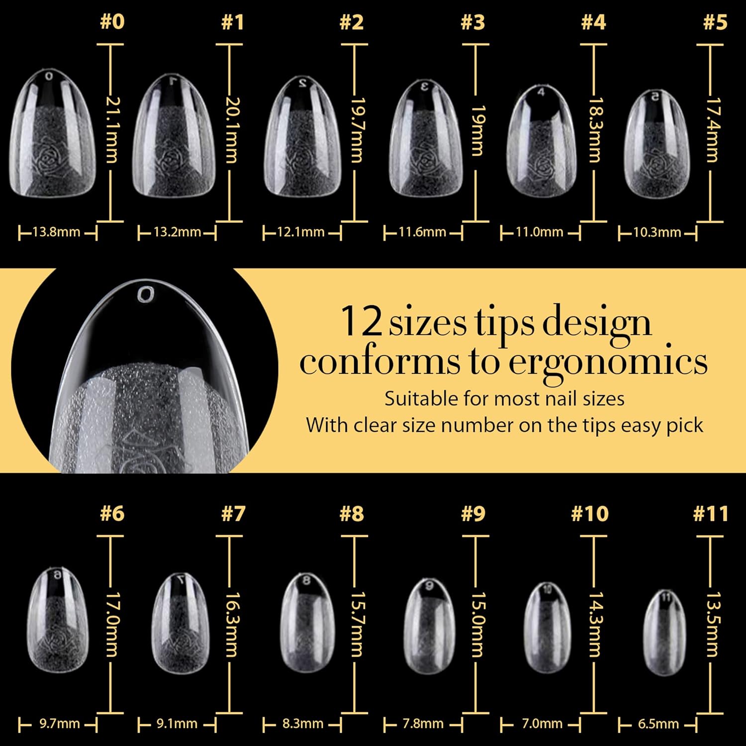 UNA GELLA 600Pcs Short Oval Almond Gel Nail Tips, Pre-file Round Almond Nail Tips 12 Sizes Soft Gel Clear Fake Nails Tips Full Cover for Nails Extension Home DIY Salon with Box-BrightBean Baby