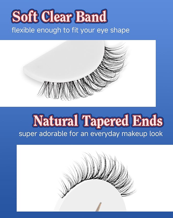 Short Lashes Natural Look Everyday Wispy Eyelashes Mink Flared Eyelashes Strip False Eye Lash Soft Clear Band 7 Pairs SF-05-BrightBean Baby