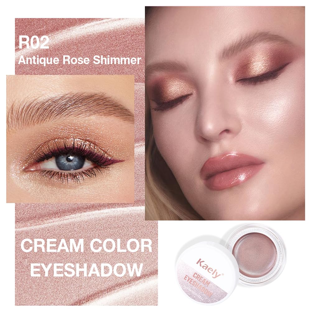 Cream Glitter Antique Rose Shimmer Metallic Eyeshadow Palette Makeup, Natural Single Mini Instant Holographic Eyeshadow For Women, Sombras Crema Para Ojos,Talc,Paraben&Cruelty Free,R02-BrightBean Baby