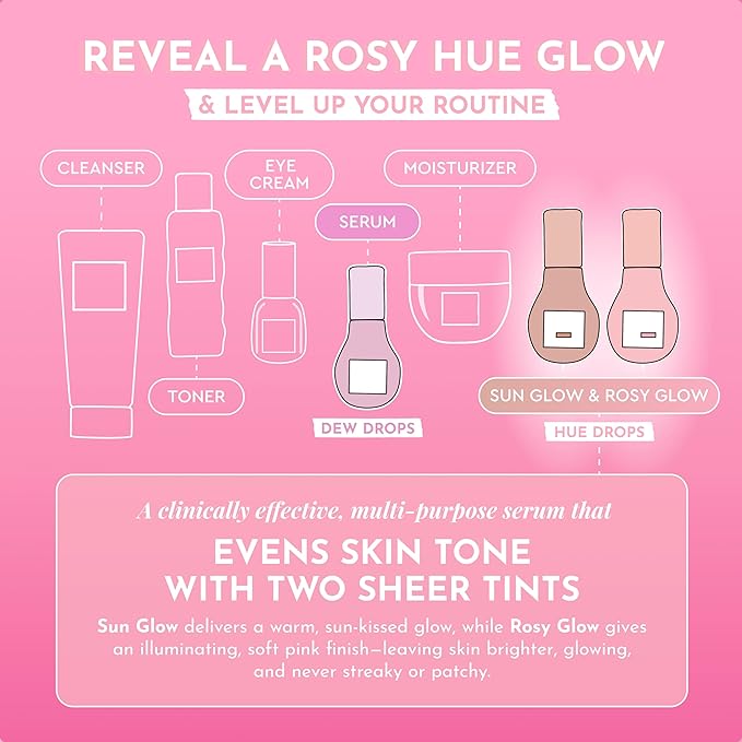 Glow Recipe Hue Drops Tinted Face Serum - Illuminating Glow Drops to Brighten & Hydrate - Skincare Makeup Primer & Liquid Highlighter to Blur Pores for a Radiant, Even Skin Tone - Rosy Glow (40ml)-BrightBean Baby