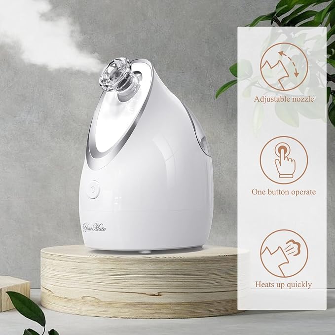 YourMate Facial Steamer Nano Ionic Face Steamer, Adjustable Nozzle with Aromatherapy Warm Mist for Sinuses Moisturizing Humidifier Unclogs Pores, Homeuse Vaporizador Facial (White)-BrightBean Baby