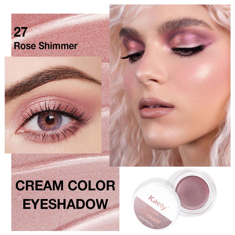 Cream Glitter Rose Shimmer Metallic Eyeshadow Palette Makeup, Natural Single Mini Instant Holographic Eyeshadow For Older Women, Sombras Crema Para Ojos, Talc, Paraben & Cruelty Free, 27-BrightBean Baby