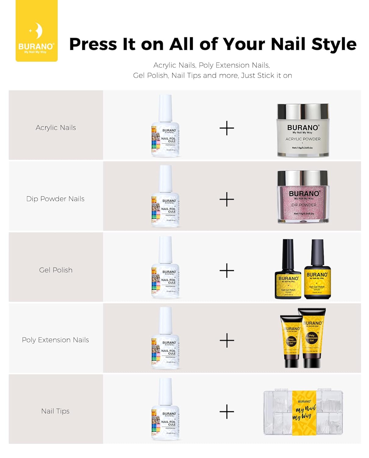 BURANO Nail Art Nail Foil Glue Gel, o.5 oz with 10PCS Foil Stickers Set Nail Foil Glue for Nails Foil Transfer Gel, Nail Design DIY UV LED Lamp Required (Animal Foil 06)-BrightBean Baby