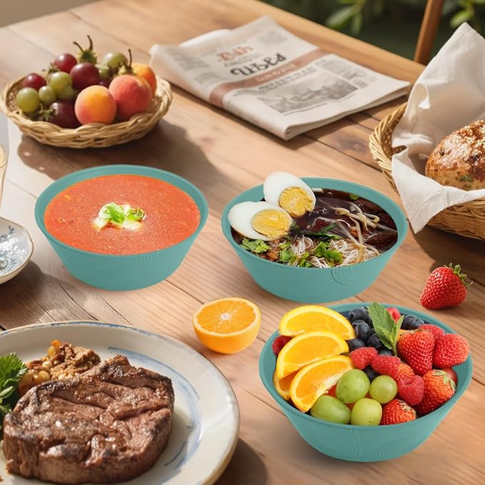 Homienly Wheat Straw Bowl Sets of 6-36oz Cereal Bowls,Microwave and Dishwasher Safe Bowls,Soup Bowl Sets Alternative for Plastic Bowls for Serving Soup,Salad(Green)