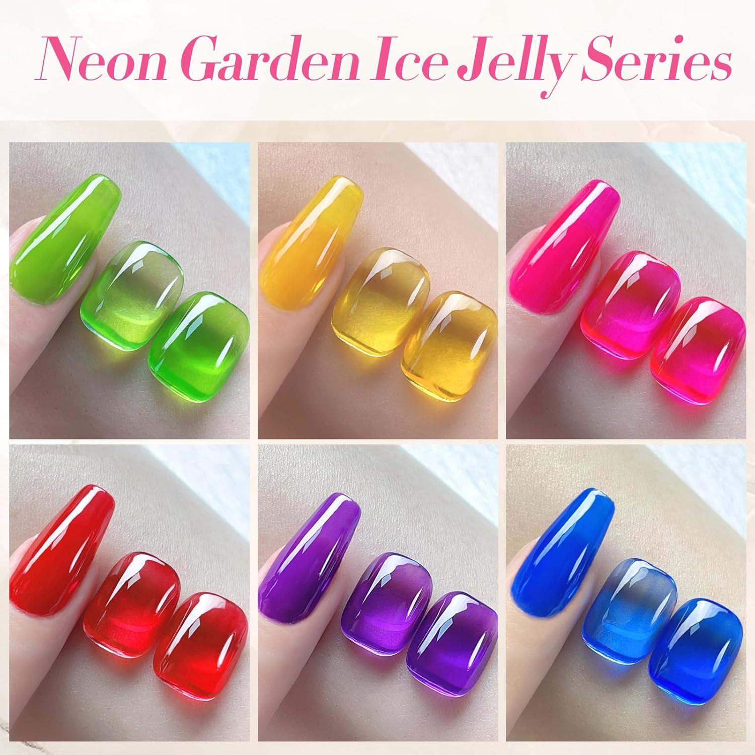 BORN PRETTY Jelly Gel Nail Polish Halloween Neon Gel Polish,Hot Pink Red Purple Blue Green Yellow 6Colors Translucent Effect,Soak Off U v LED Light Cure Nail Art Kit for Salon Manicure and DIY at Home-BrightBean Baby