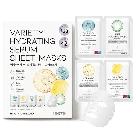 #OOTD Face Mask Korean Skincare for Dry Sensitive Skin | Hydrating, Revitalizing, Calming, Collagen, Ceramide, Cica, Vitamin C Serum Sheet Masks (12EA)-BrightBean Baby