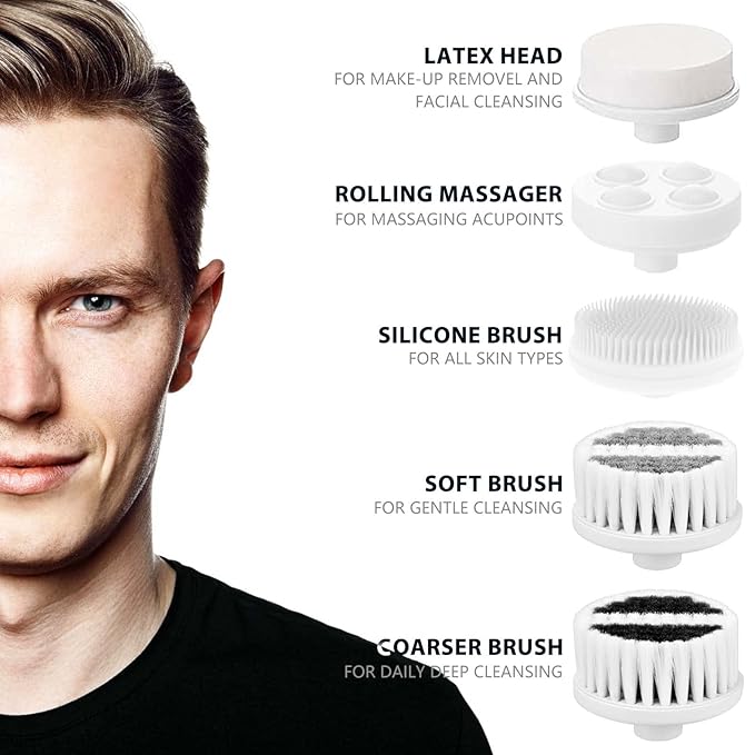 Waterproof Facial Cleansing Spin Brush Set with 5 Exfoliating Brush Heads - Electric Face Scrubber Cleanser Brush by CLSEVXY - Face Brush for Gentle Exfoliation and Deep Scrubbing-BrightBean Baby