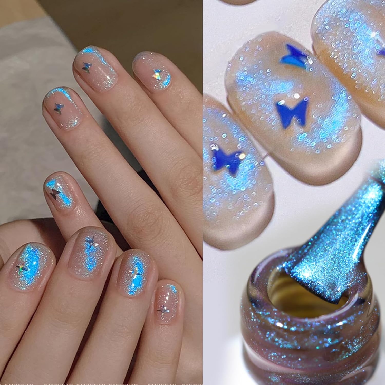 Born Pretty Cat Magnetic Eye Gel Nail Polish, Blue Auroras Cat Magnetic Gel, Mermaid Shiny Effect Pink Soak Off Nail Art Salon Manicure Home Gift 15ml-BrightBean Baby