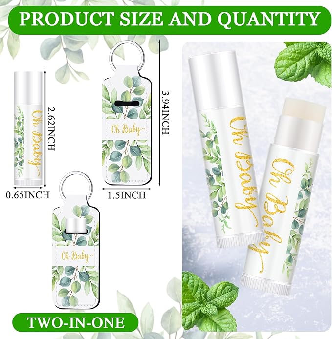 18 Sets Baby Shower Bridal Shower Favors for Guests Bulk Lip Balm and Lipstick Holder Keychains Set Baby Shower Bridal Shower Goodies Bags Thank You Gifts for Guests(Eucalyptus Baby)-BrightBean Baby