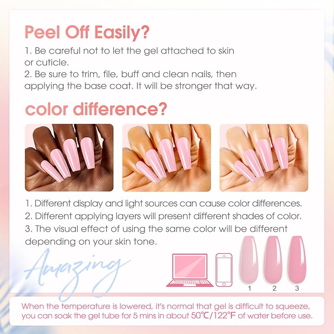 ROSALIND 28 Colors Poly Nail Gel Kit with Mini U V/LED Lamp White Nude Poly Nails Gel Kit Starter Kits With Slip Solution Pink Extensions Set for Nail Manicure Beginner-BrightBean Baby