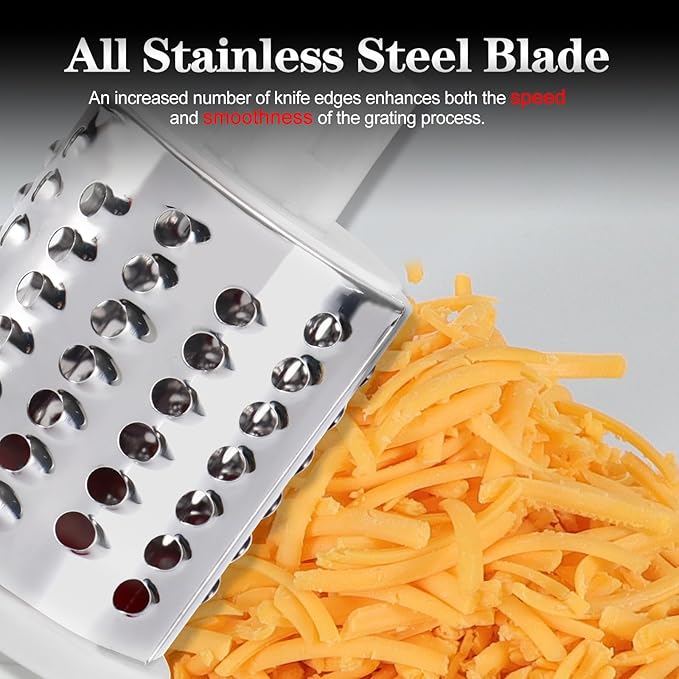 Ourokhome Rotary Cheese Grater Hand Crank, Kitchen Shredder Speed Mandolin Slicer Nuts Grinder with Handle and Drum Blades for Cheese, Vegetable, Walnut, Chocolate, Potato, Carrot, 3 Blades, Black