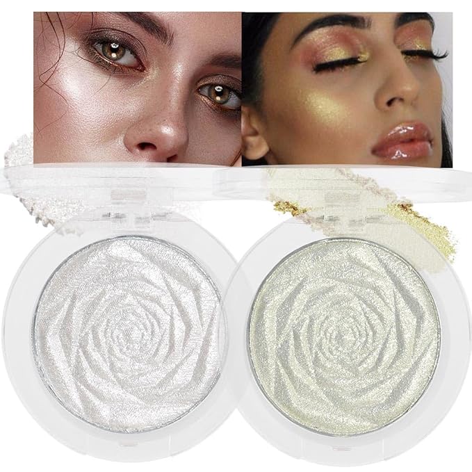 evpct Pearl White & Blonde Gold Face Highlighter Makeup Shimmer Glitter Diamond Sparkly Highlighters Makeup Palette Powder for Face Body Cheek iluminadores iluminador de jos maquillaje luminizers 1+2-BrightBean Baby