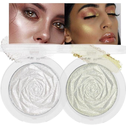 evpct Pearl White & Blonde Gold Face Highlighter Makeup Shimmer Glitter Diamond Sparkly Highlighters Makeup Palette Powder for Face Body Cheek iluminadores iluminador de jos maquillaje luminizers 1+2-BrightBean Baby