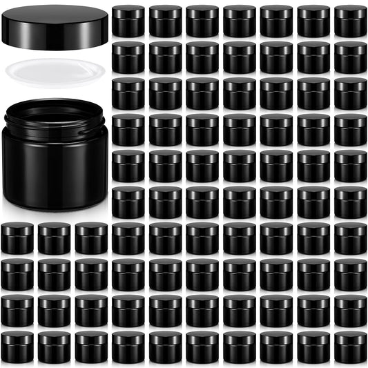 Domensi 72 Pcs 2 oz Glass Jars with Lids Travel Size Round Leakproof Empty Cosmetic Jars with Inner Liners Lid for Storing Makeup Lotions Face Cream Ointments Candle DIY Making (Black)-BrightBean Baby