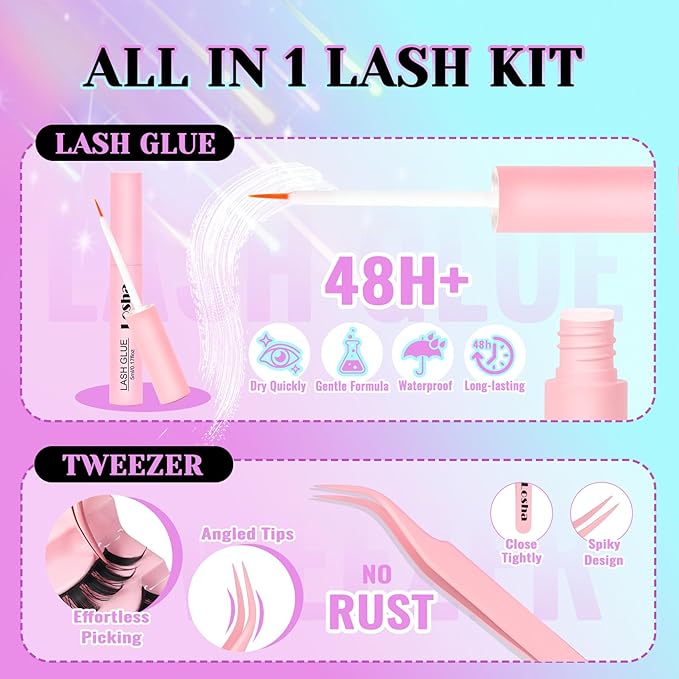 Losha Lashes Spiky Manga Lashes 14 Pairs Anime False Eyelashes 8D Wispy Eye Lashes Kit with Lash Glue and Lash Tweezers Natural Soft Fake Eyelashes (Cutes)-BrightBean Baby