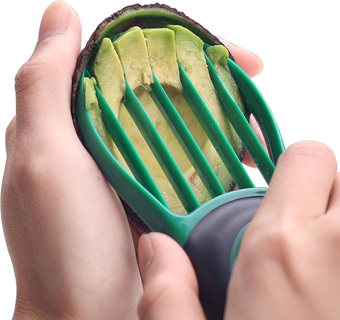 Linoroso Avocado Slicer Tool Kitchen Avocado Knife Set, Good Grips 3-in-1 Avocado Tool with Avocado cutter slicer, Avocado Pit Remover, Avocado Peeler with Cover, Green