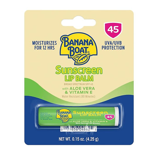 Banana Boat Sunscreen Lip Balm SPF 45 with Aloe Vera & Vitamin E, 0.15oz | Lip SPF, Aloe Vera Lip Balm with SPF, Vitamin E Lip Balm, Moisturizing Lip Balm, Lip Sunblock, Travel Sunscreen, 0.15oz-BrightBean Baby