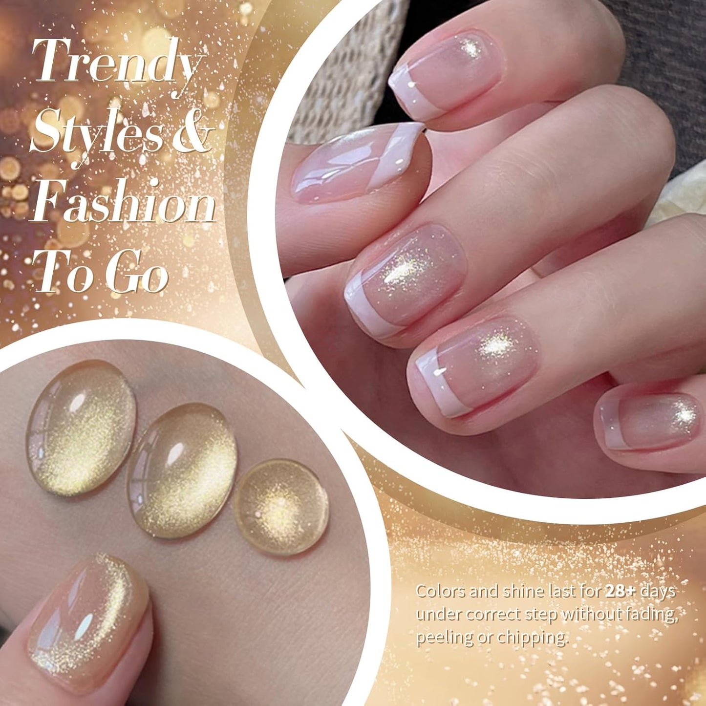 BORN PRETTY Cat Magnetic Eye Gel Nail Polish, Champagne Glitter Cat Magnetic Gel Nail Polish Magnetic Nail Polish for Nail Art Manicure Salon DIY at Home 15ML-BrightBean Baby