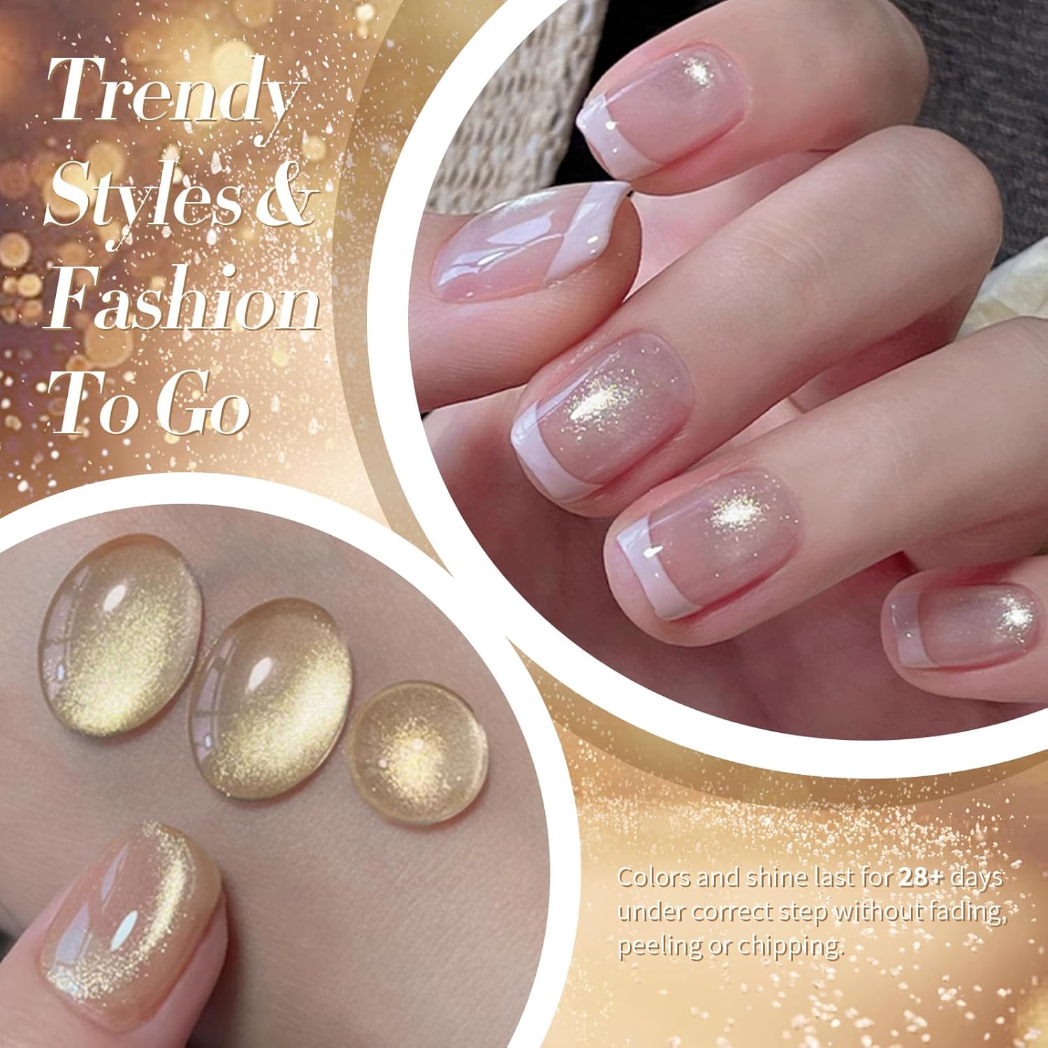 BORN PRETTY Cat Magnetic Eye Gel Nail Polish, Champagne Glitter Cat Magnetic Gel Nail Polish Magnetic Nail Polish for Nail Art Manicure Salon DIY at Home 15ML-BrightBean Baby