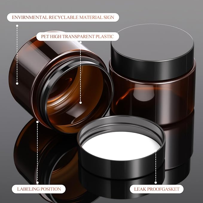 SATINIOR 24 Pieces Empty Clear Plastic Jars with Lids Round Storage Containers Wide Mouth for Beauty Product Cosmetic Cream Lotion Liquid Butter Craft and Food(Amber Lid,2 oz)-BrightBean Baby