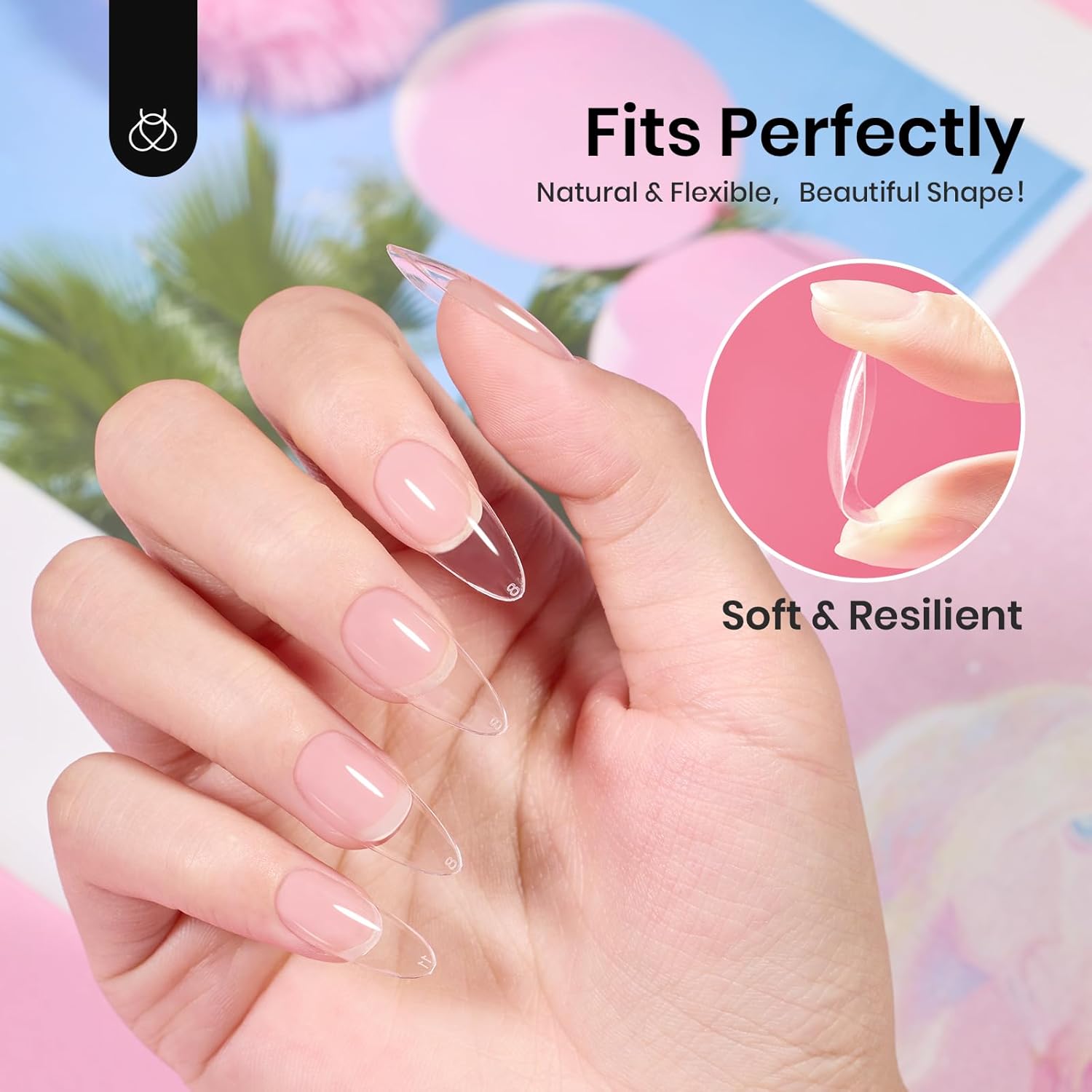 Beetles Gel Nail Tips Clear, Almond Medium, 288Pcs 10 Sizes, Pre-shaped Full Cover Soft Acrylic False Press On Nail Tips Almond Shape Easy Home DIY Fall Fake Nail Extension Art Salon Gift for Women-BrightBean Baby