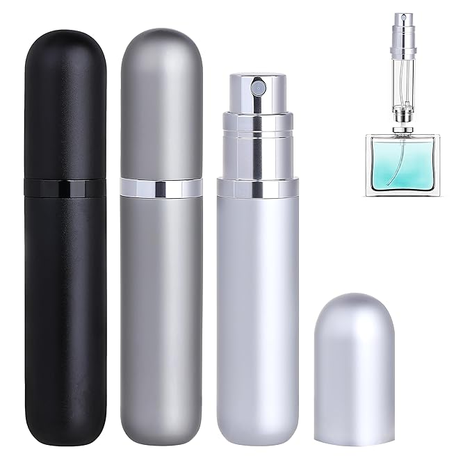Travel Refillable Perfume Atomizer Bottle 3-Pack 5ml Leakproof Travel Perfume Refillable Bottle (Black Gray & Silver)-BrightBean Baby