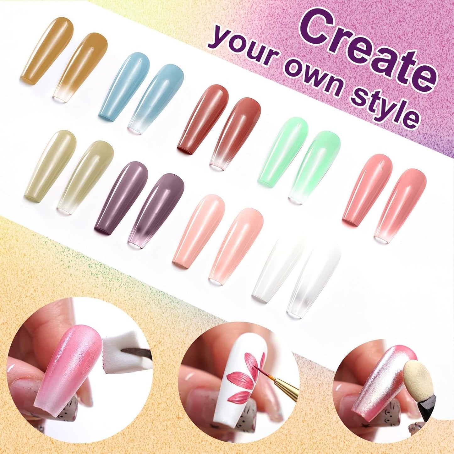 Gradient Painting Gel, 9 Colors Ombre Gel Nail Polish for Pigment Pat Nails Aura Nails French Manicure Soak Off UV Long-lasting Home Salon DIY Nail Art Monet’s Garden-BrightBean Baby