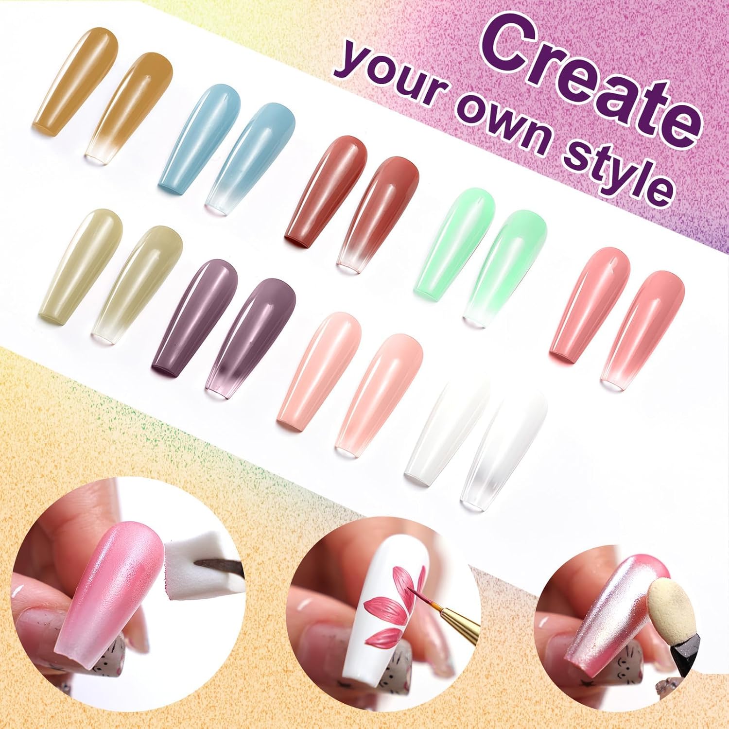 Gradient Painting Gel, 9 Colors Ombre Gel Nail Polish for Pigment Pat Nails Aura Nails French Manicure Soak Off UV Long-lasting Home Salon DIY Nail Art Monet’s Garden-BrightBean Baby