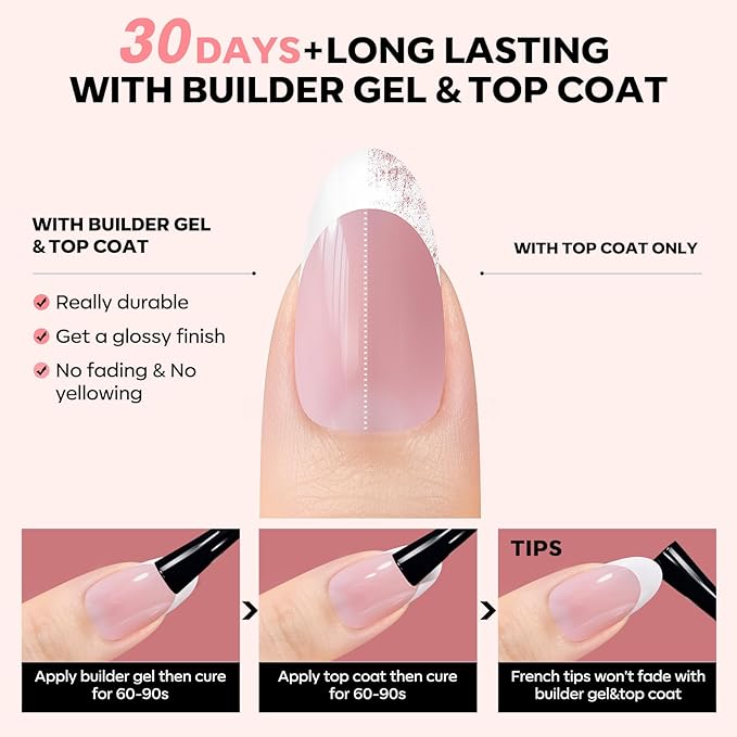 modelones French Tip Press on Nails, 150Pcs M-Almond Fake Nails with Nail Box, Pink & White Gel Nail Tips for Women, Soft Glue-On Nails for Natural Salon Look, DIY Nail Art Kit (15 Sizes)-BrightBean Baby