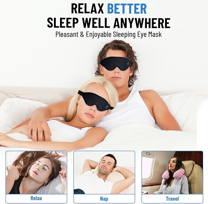 3D Sleep Mask for Men Women | 100% Blackout, Zero Eye Pressure, Breathable Material | Comfortable Night Blindfold for Sleeping, Travel and Meditation (Black)-BrightBean Baby