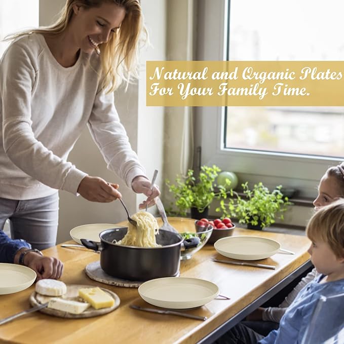 Wrova Wheat Straw Plates - 9 Inch Unbreakable Dinner Plates Set of 8 - Dishwasher & Microwave Safe Plastic Plates Reusable - Lightweight Plates for kitchen,R.V. (Beige)