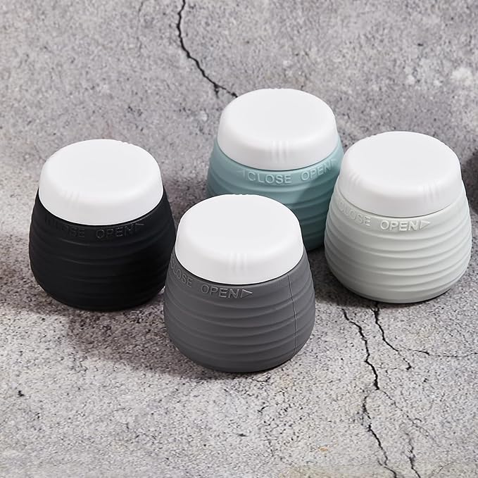 Travel Containers for Toiletries, 1.7oz Travel Size Premium Silicone Cosmetic Cream Jars, TSA Approved Leak-Proof Refillable Accessories W/Toiletry Bag for Cosmetic Face Body Cream(Gray)-BrightBean Baby