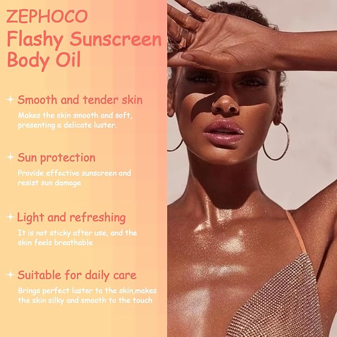 Broad Spectrum SPF 50 Sheer Body Sunscreen Setting Mist Sunscreen Body Glow Oil Spray for Face & Body with Gold Mica Sun-kissed Glow Skin Illuminator Hydrating Non-Greasy (A)-BrightBean Baby