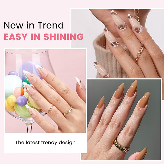 Gel Nail Polish Kit with U V Light, Hema-Free White Light Nude Pink Summer Gel Polish Set with Base & Top Coat Chrome Nail Powder, 4 Colors Mini Salon Nail Art Starter Gift for Women Girl-BrightBean Baby