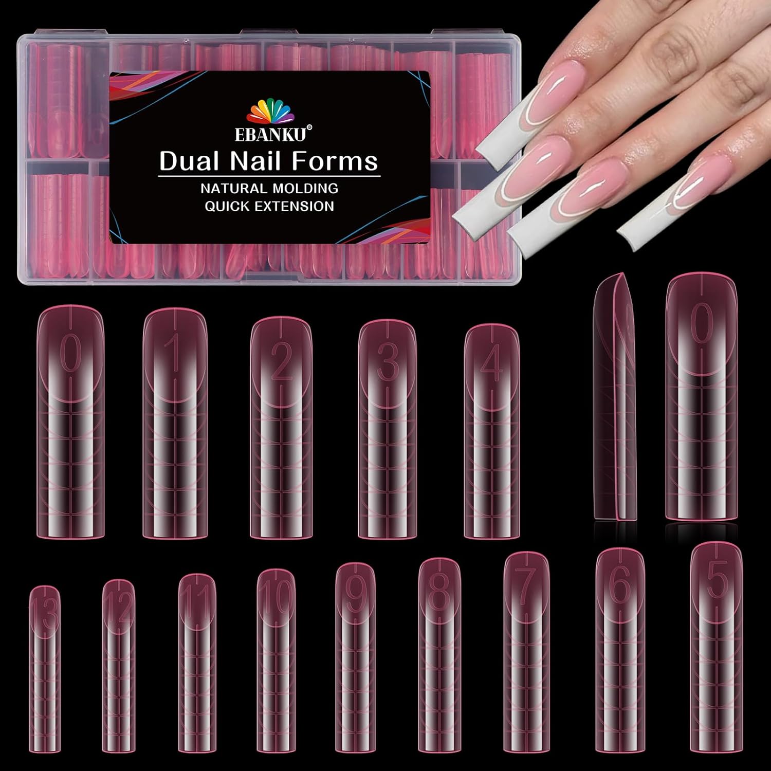 EBANKU Dual Nail Forms for Poly Extension Gel, Reusable Nail Molds 15 Sizes Nail Extension Forms for Builder Gel Manicure Design Salon DIY, 140 Pieces, 14 Sizes-BrightBean Baby