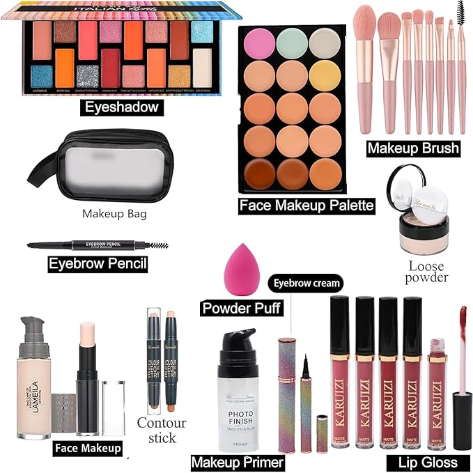 Makeup Sets Teens Makeup Kit for Women Full Kit Make up Kit Makeup Kits for Women Gift Eyeshadow Palette Concealer Palette Lipgloss Foundation Liquid Concealer Makeup Brushes Makeup Powder-BrightBean Baby