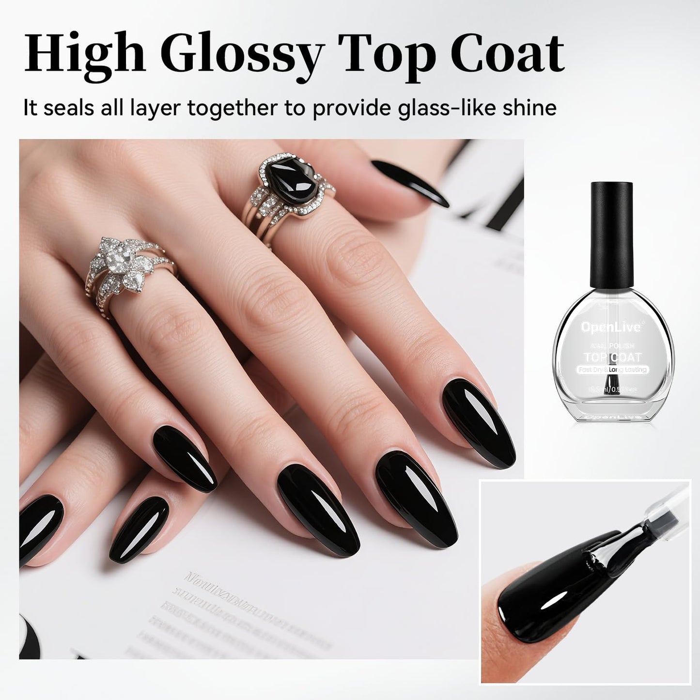 16.5ml Top Coat Clear Nail Polish, Quick Dry High Gloss Shine Large Volume Top Coat, Long Wear and Scratch Resistant for Women Salon DIY Nail Art-BrightBean Baby