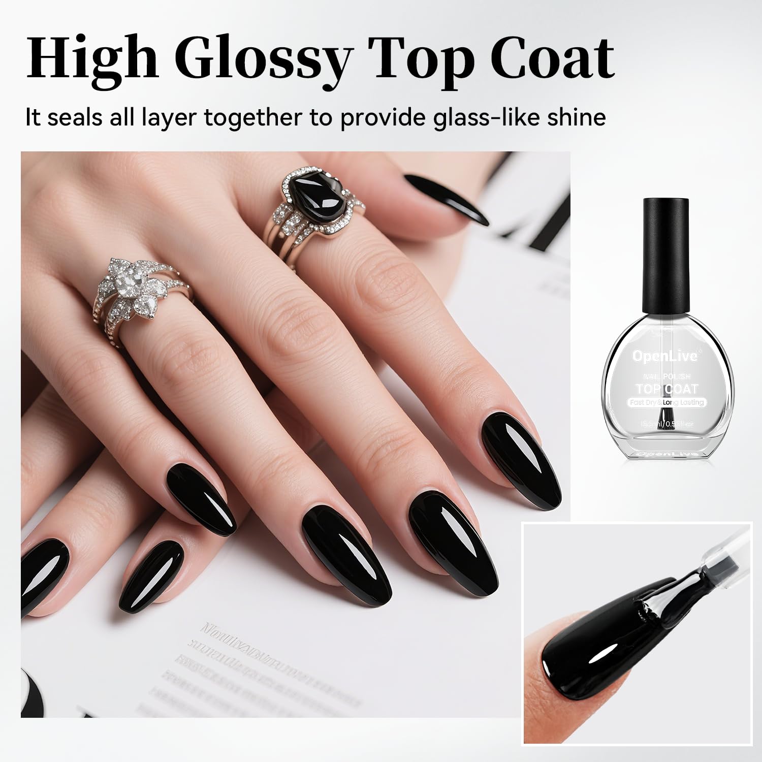 16.5ml Top Coat Clear Nail Polish, Quick Dry High Gloss Shine Large Volume Top Coat, Long Wear and Scratch Resistant for Women Salon DIY Nail Art-BrightBean Baby