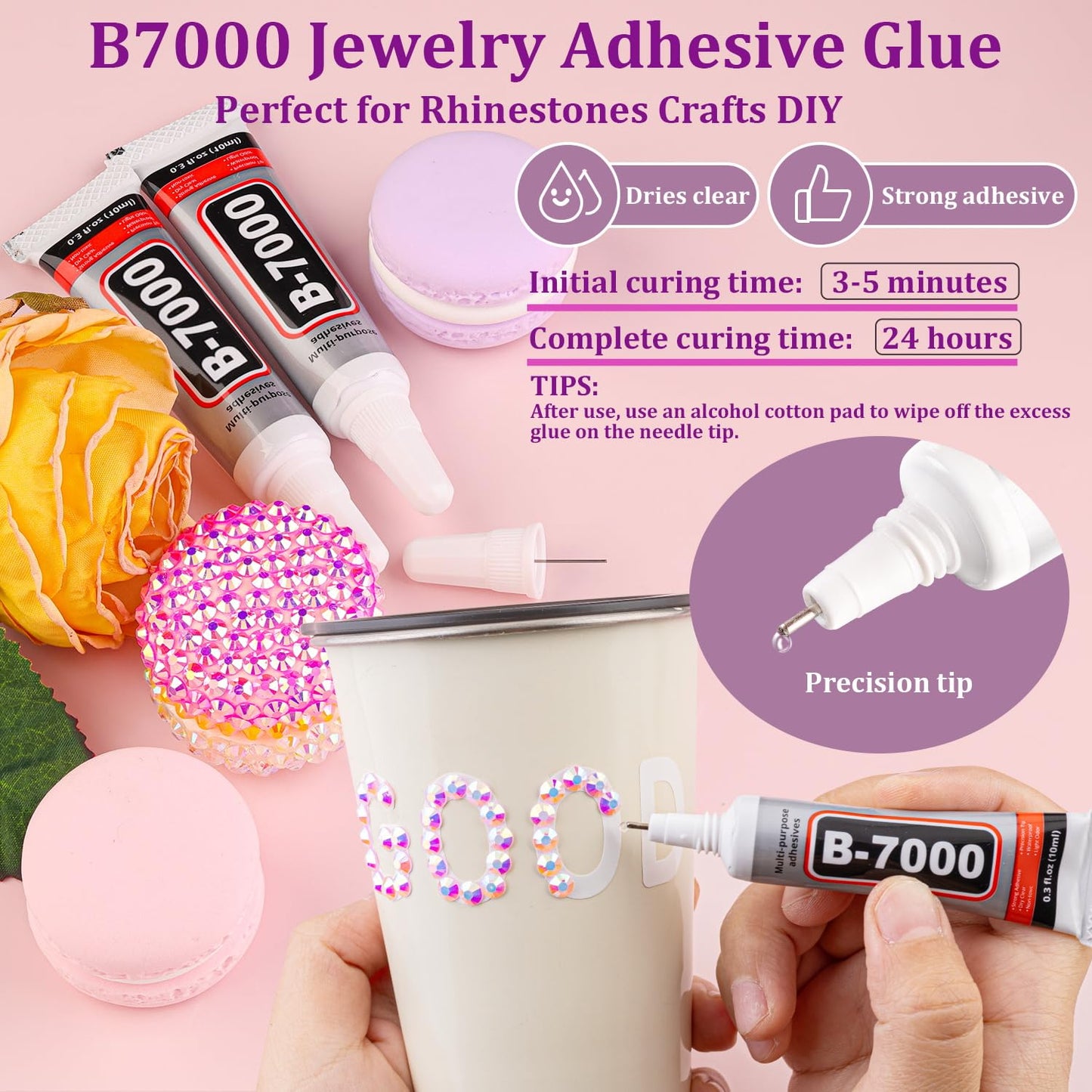 30000Pcs Resin Jelly Rhinestones with Tweezers for Crafting, Light Pink AB Flatback Gems, Bedazzling Crystal with 3Pcs 10ml B7000 Jewelry Glue for DIY Crafts Clothing Tumblers Shoes Fabric Nail Art-BrightBean Baby
