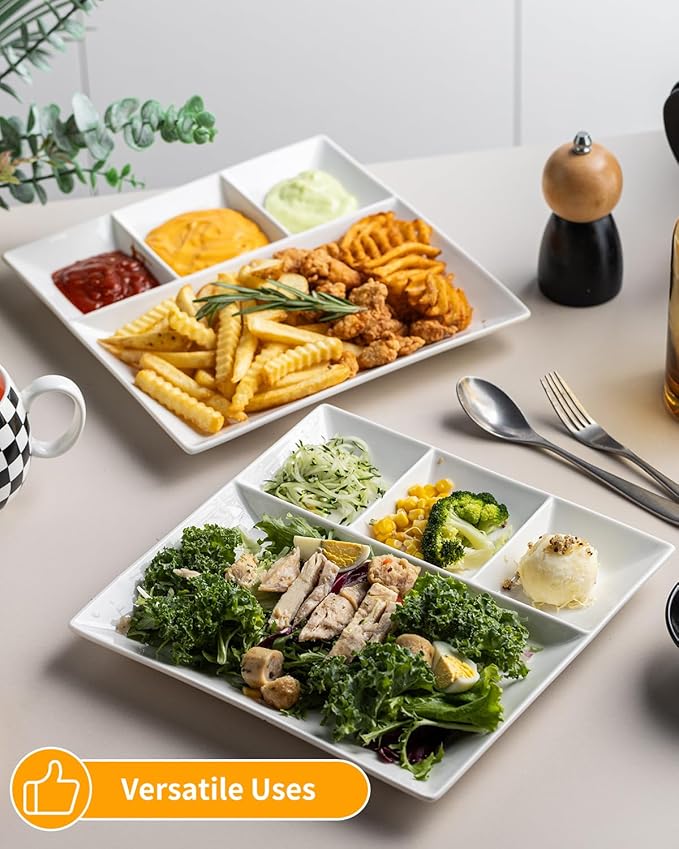 LAUCHUH Chip & Dip Serving Set, 11 inch Porcelain Divided Serving Platter Large Relish Tray Appetizer Tray for Party, Thanksgiving, Christmas, Nuts, Candy, Veggies, Candy and Snacks, White