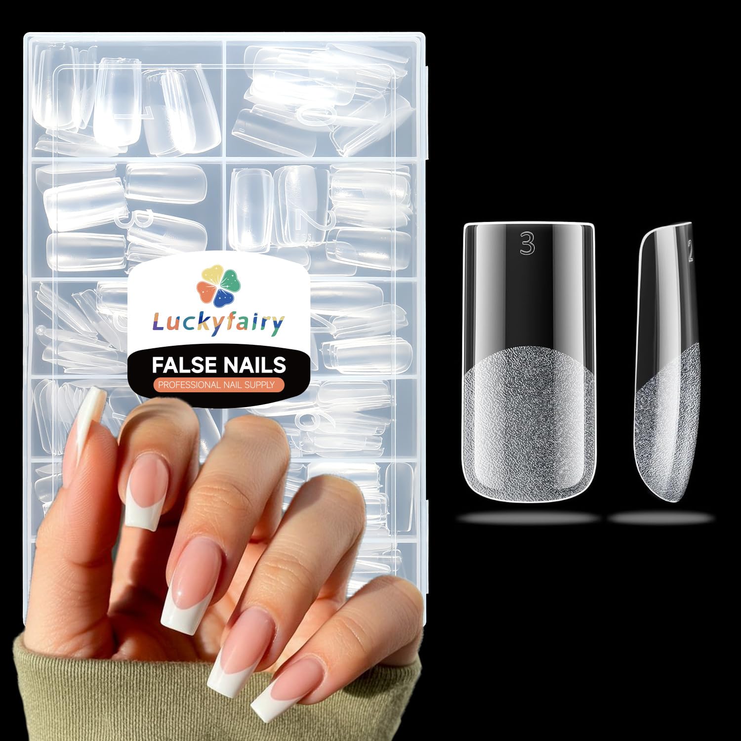 Nail Tips Square: 504pcs Pre-etched Square Press on Nails Clear Full Cover Fake Nails for French Nail Extension Salon Home DIY 12 Sizes Gel Tips-BrightBean Baby