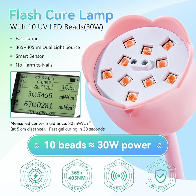 Makartt UV Nail Lamp: Flash Cure lamp UV Light for Gel Nails Polish Luminoza 30W Rechargeable LED Nail Dryer with 4 Timers & Auto Sensor Fast Curing Goosenecks Lamp for Home DIY Manicure (Pink)-BrightBean Baby